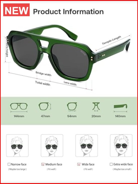 Trendy Thick Polarized Aviator Sunglasses Retro Bold Square Pilot Shades